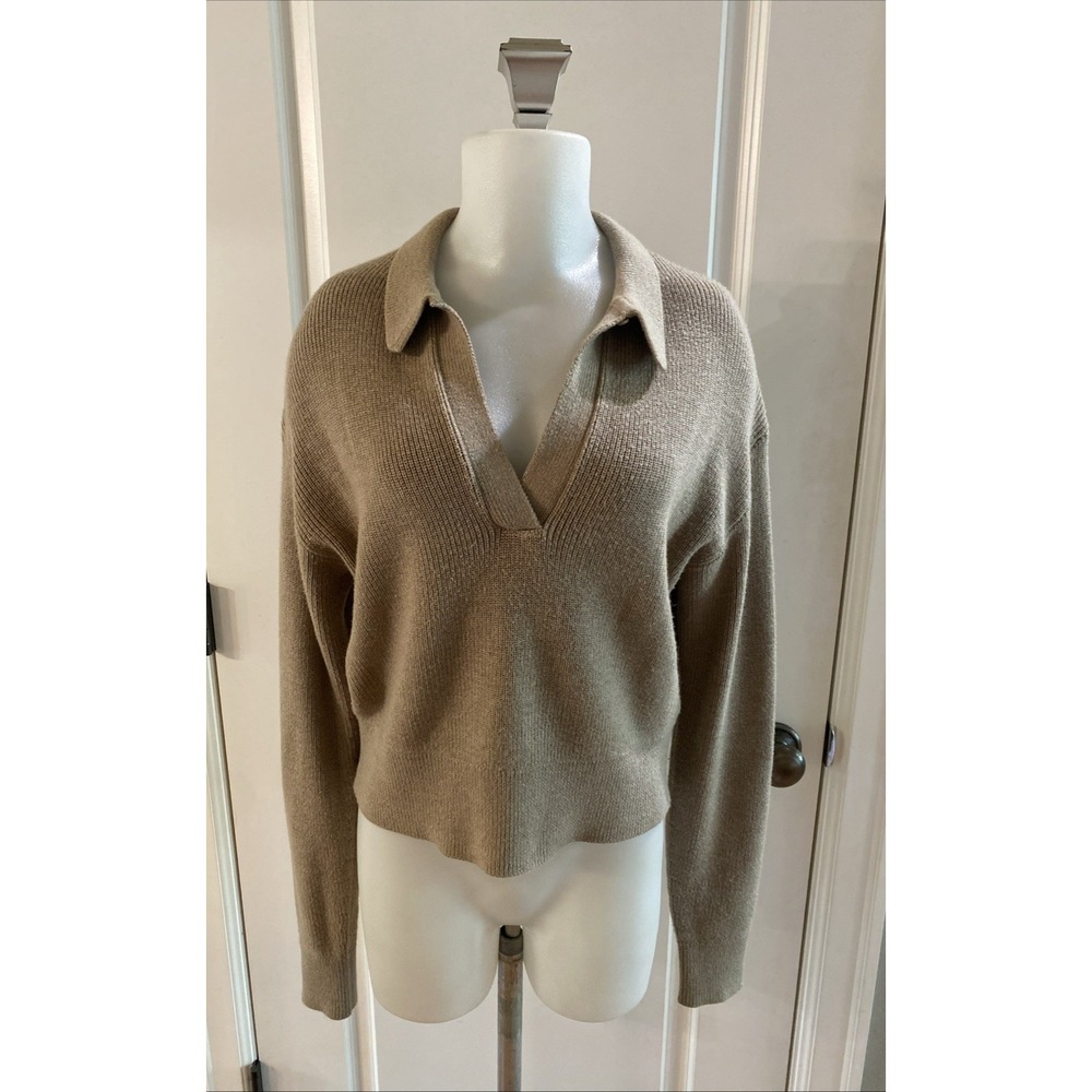 Lululemon Collared Merino Wool Blend Sweater Women's Size M/L Camel Biege